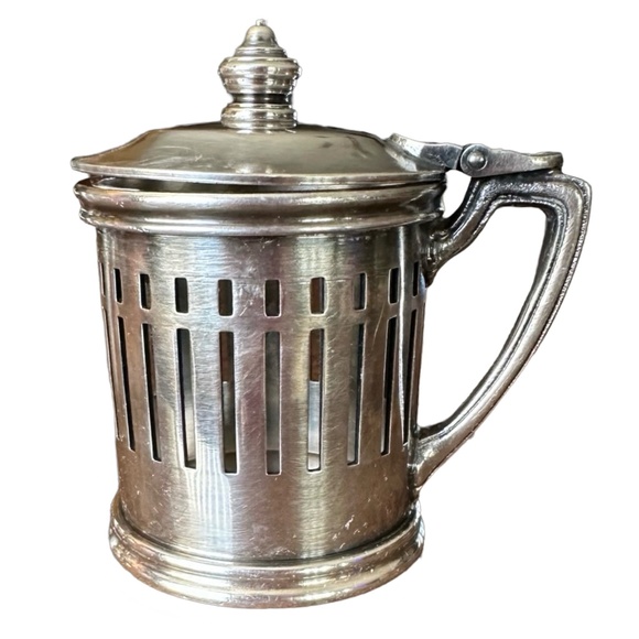 REED & BARTON Silver Soldered Mustard Pot Container Hinged Lid No Spoon / Insert
